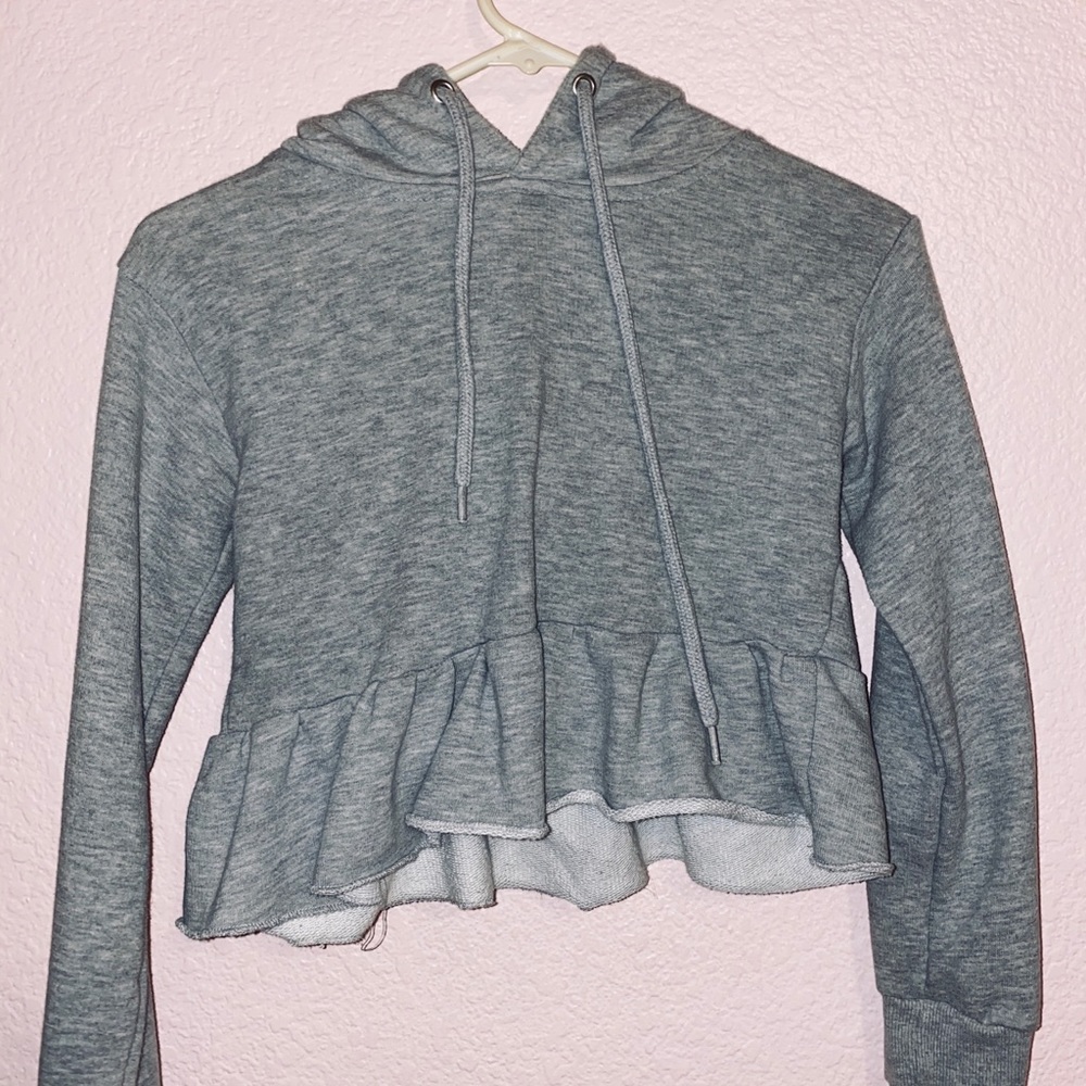 Pretty little thing grey ruffled hoodie